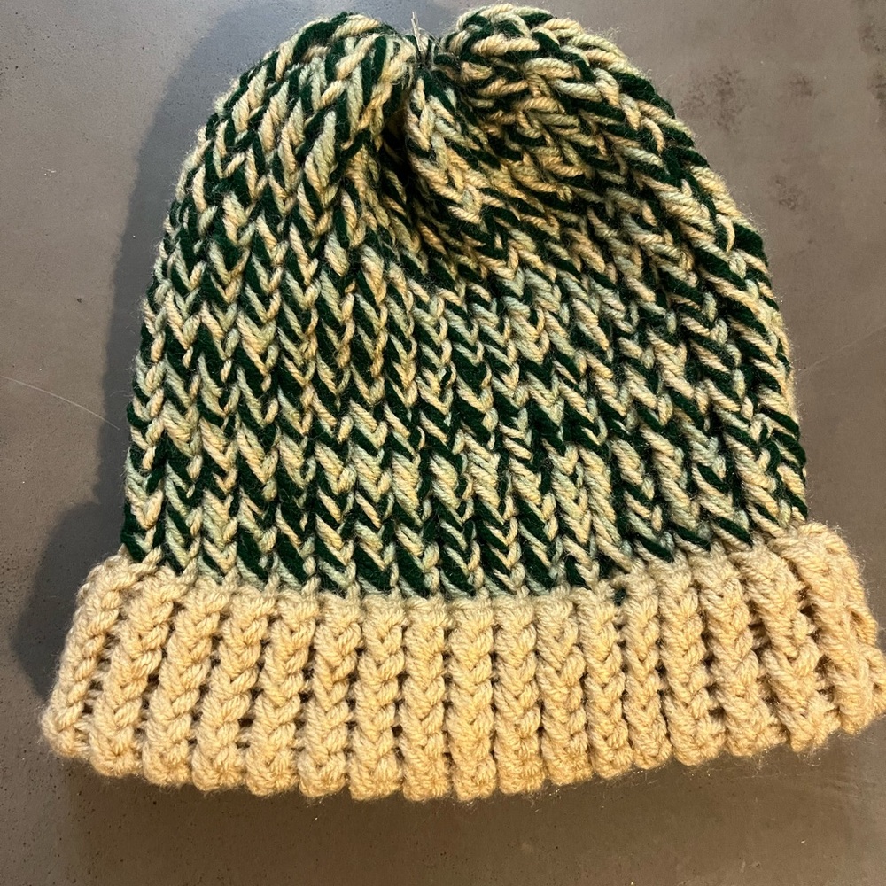 Vintage Green and Cream Knit Beanie